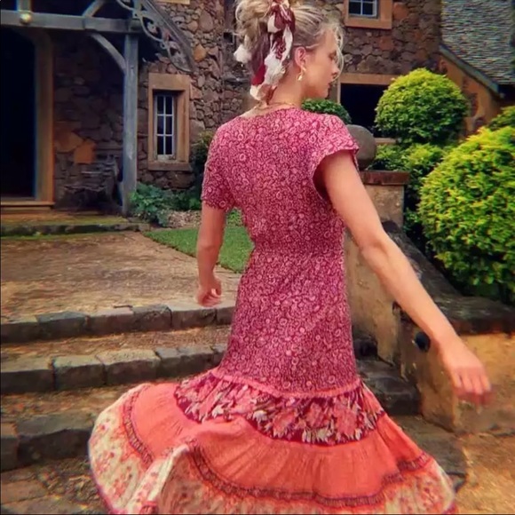 Boho Floral Gypsy Stripe Print Maxi Dress teal - Picture 15 of 16